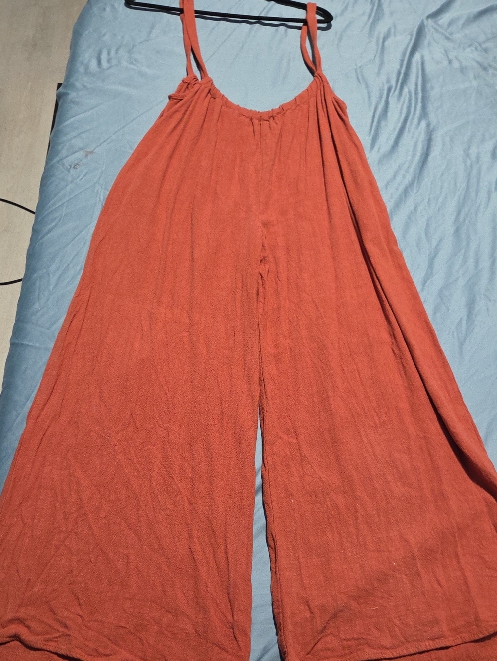 Rust Wide-Leg Spaghetti-Strap Jumpsuit